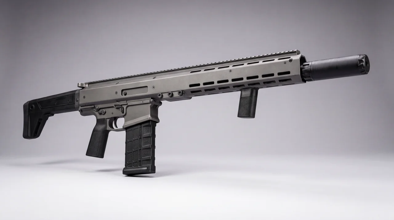 The AVA-1 Prototype rifle, three-quarter studio view